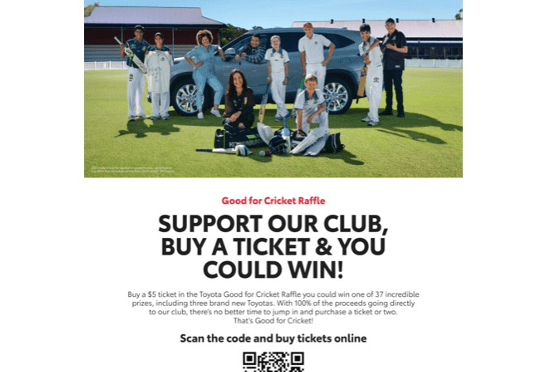 Last week for Toyota Good for Cricket raffle!